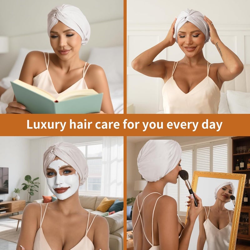 elio Adjustable Silk Satin Hair Bonnet for Sleeping with 5% Mulberry Silk – Double Layer Hair Cap for Women & Men, Extra Smooth Night Cap for Curly, Braided, Natural Hair – Shower Cap (Champagne) - Image 5